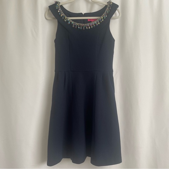 Betsey Johnson Jeweled Fit & Flare Cocktail Navy Mini Dress - Picture 5 of 13